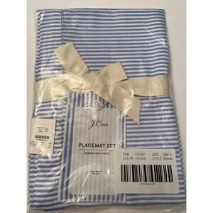 NWT J. Crew Place Mats Set Heritage Seersucker Blue White Stripes Coastal Sealed